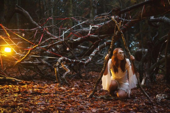 Crone Wood Girl In Mask In Woods